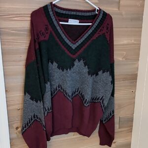 Stylish V-Neck Sweater for Men - Maroon, Blue, and Gray